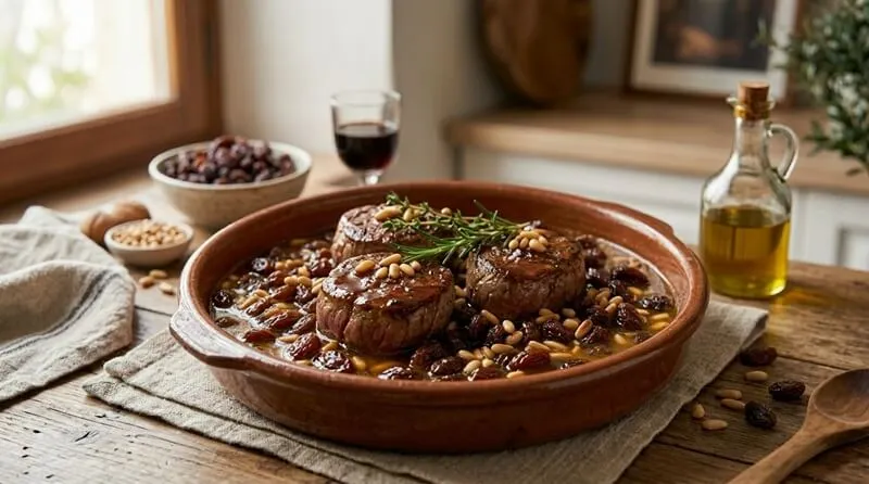 Solomillo al Pedro Ximénez con pasas y piñones
